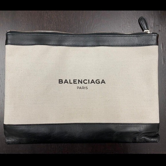 Balenciaga Canvas and Leather Zip Pouch Large in Black - Picture 5 of 15